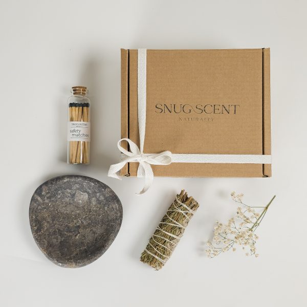 White Sage & Rosemary Smudging Kit with Real Marble Dish