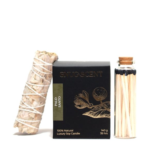 Pure Palo Santo Oil Candle and White Sage Stick Set - Image 3